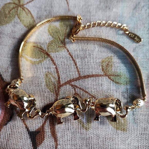 Dark Faceted Teal 18kt Gold Plated Puffed Lucky Elephant Segmented Bracelet NEW - Picture 8 of 11